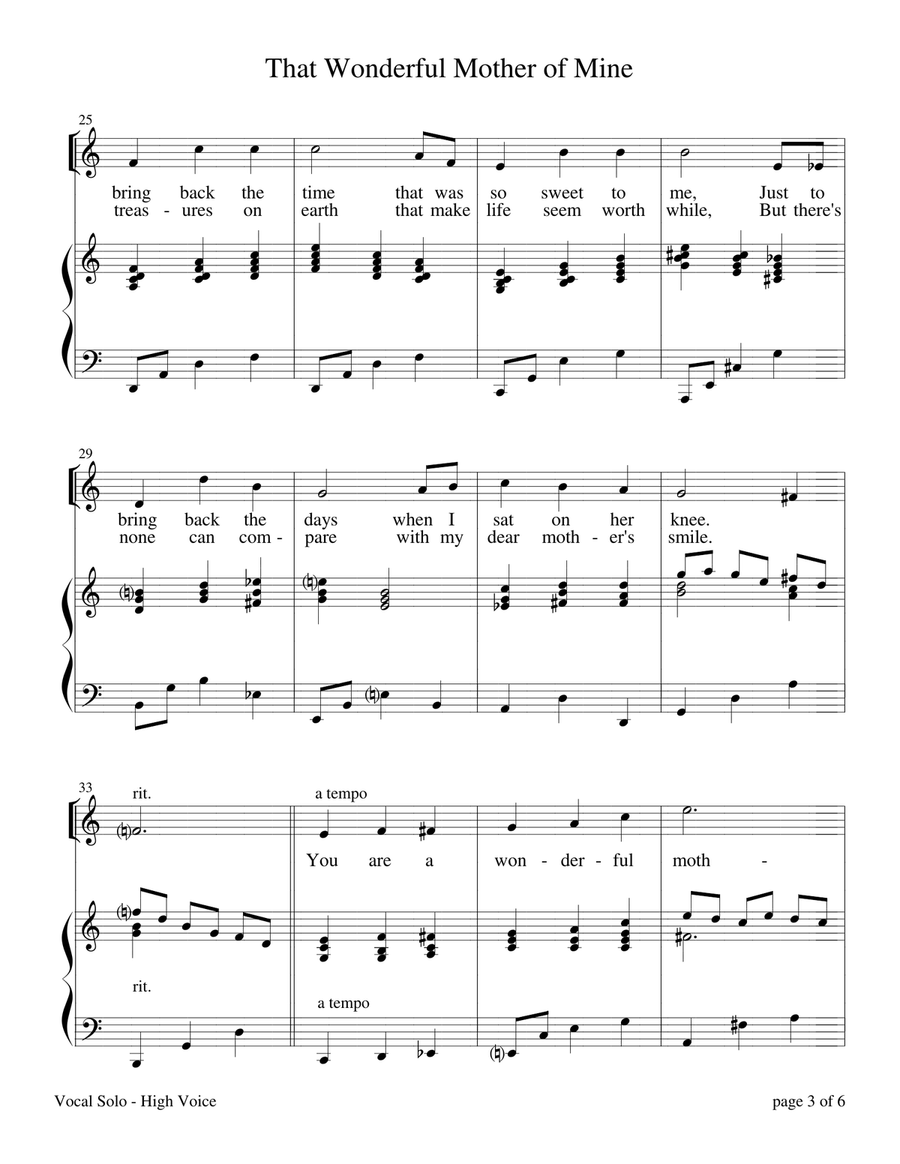 That Wonderful Mother of Mine - High Voice (Vocal Solo with Piano Accompaniment) Piano, Vocal scores gallery preview page 6