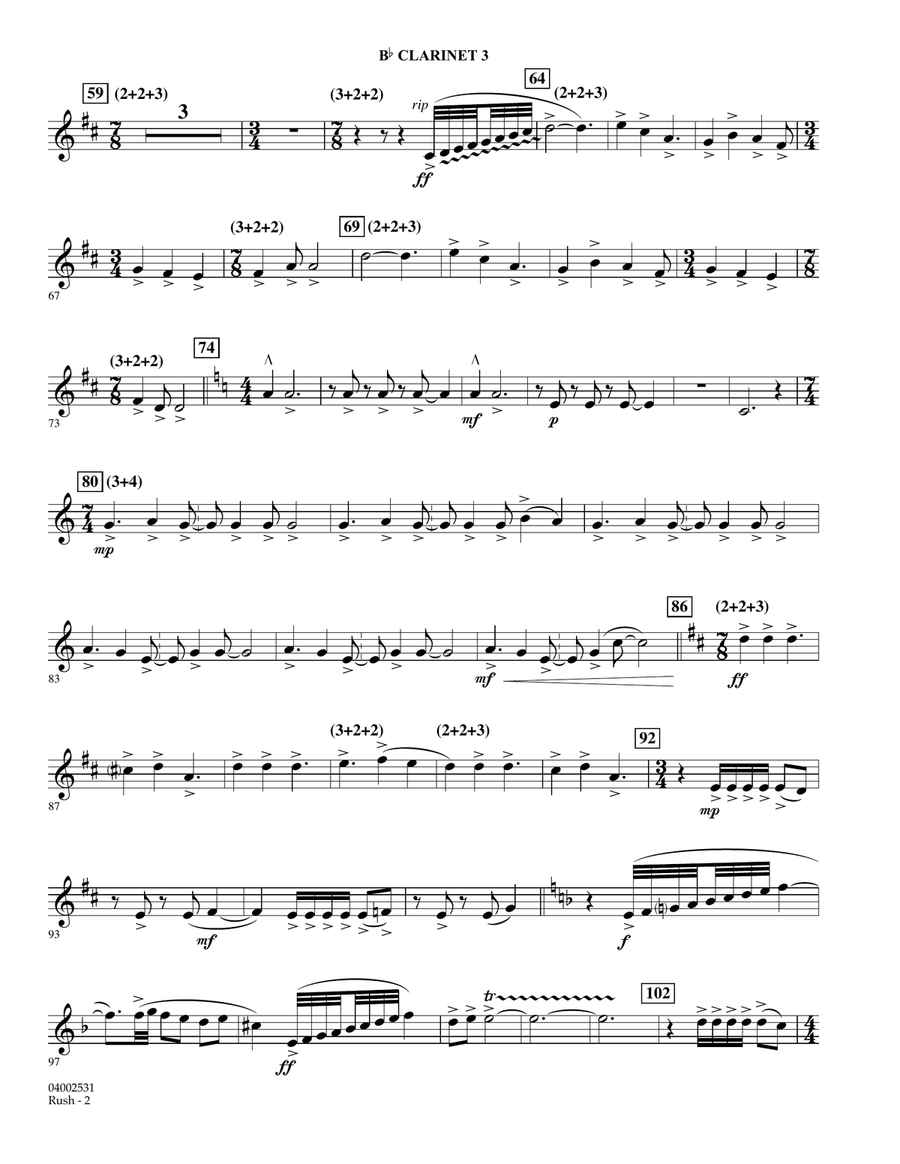 Rush - Bb Clarinet 3 by Samuel R. Hazo Concert Band - Digital Sheet Music page 2