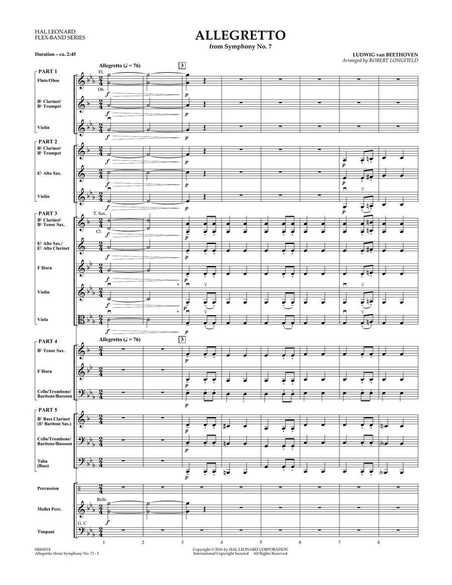 Allegretto (from Symphony No. 7) - Conductor Score (Full Score) Concert Band scores gallery preview page 2