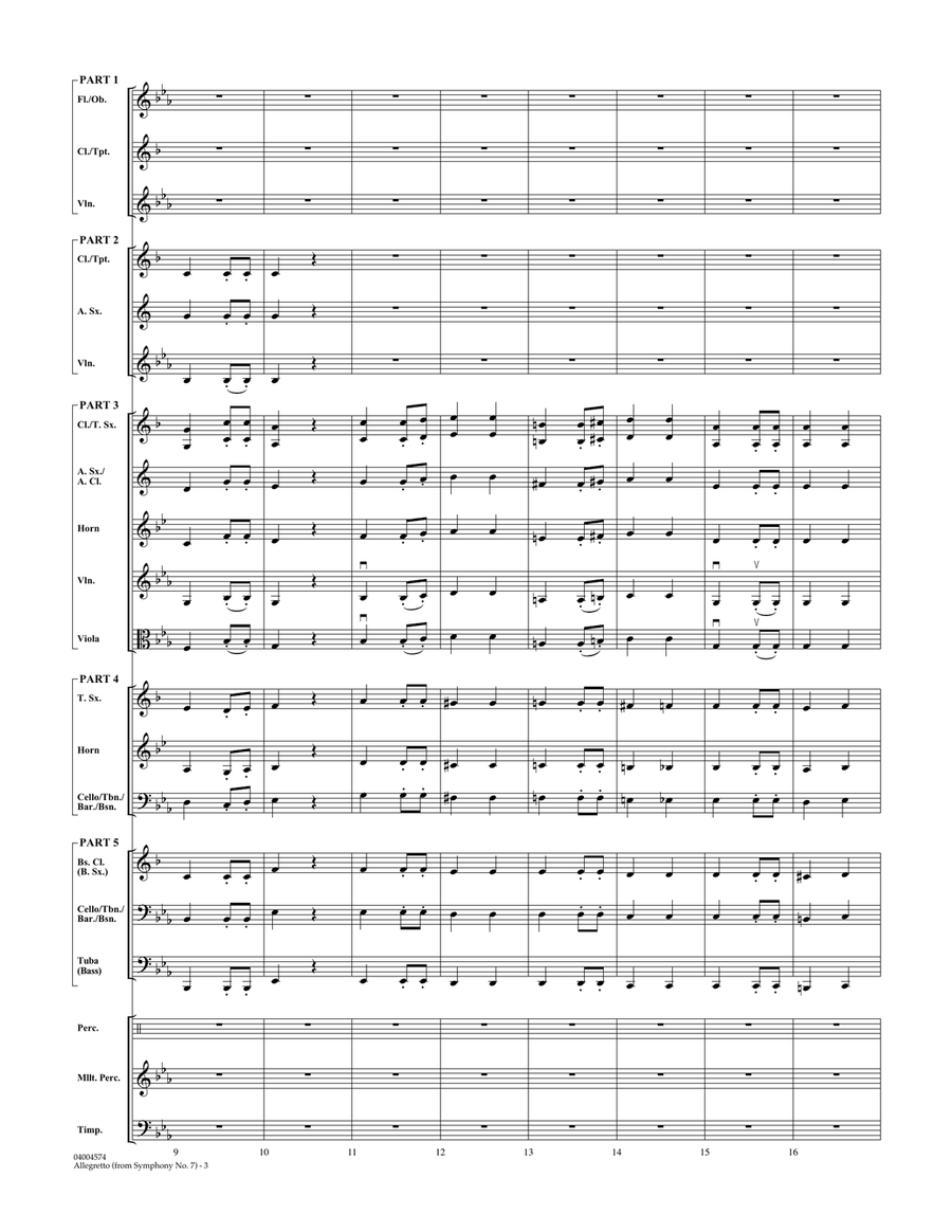 Allegretto (from Symphony No. 7) - Conductor Score (Full Score) Concert Band scores gallery preview page 3