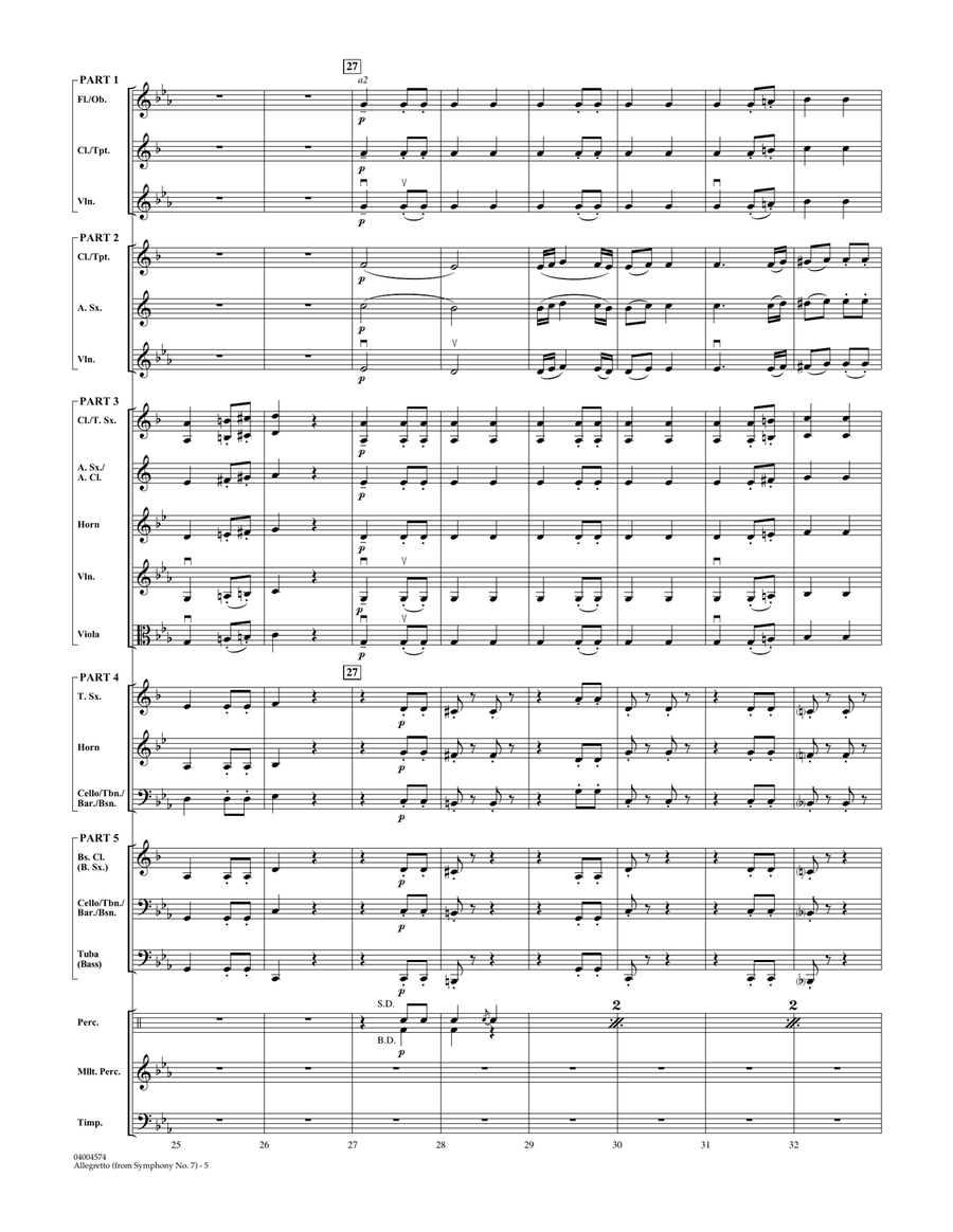 Allegretto (from Symphony No. 7) - Conductor Score (Full Score) Concert Band scores gallery preview page 5