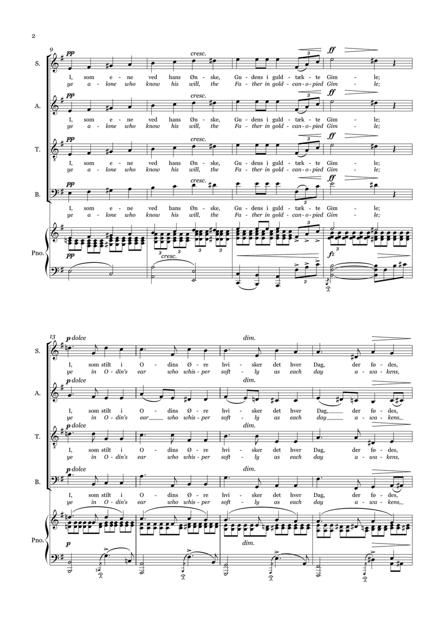 Grieg: Bøn og Tempeldans / Prayer and Templedans (Mixed Choir and piano) 4-Part scores gallery preview page 2