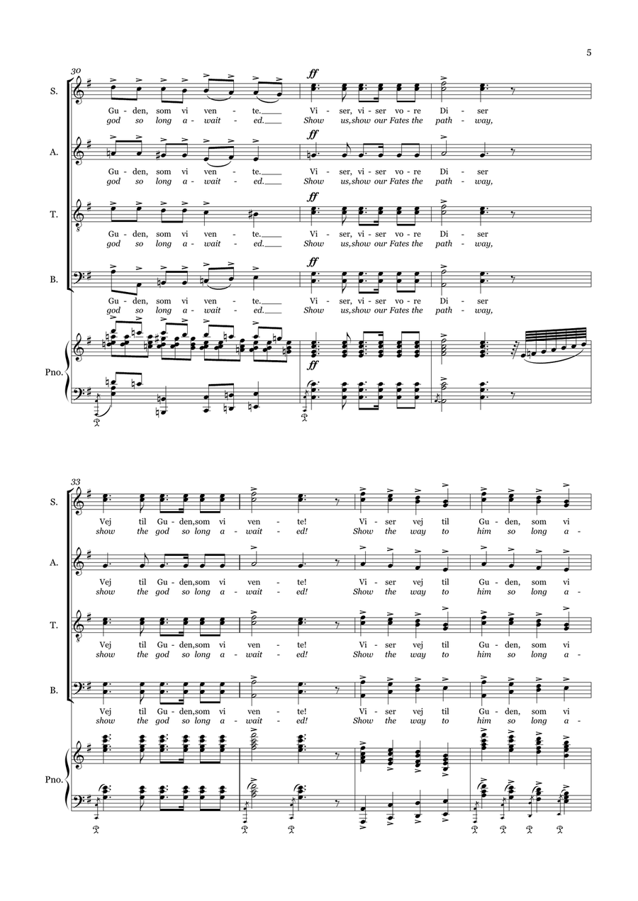 Grieg: Bøn og Tempeldans / Prayer and Templedans (Mixed Choir and piano) 4-Part scores gallery preview page 5