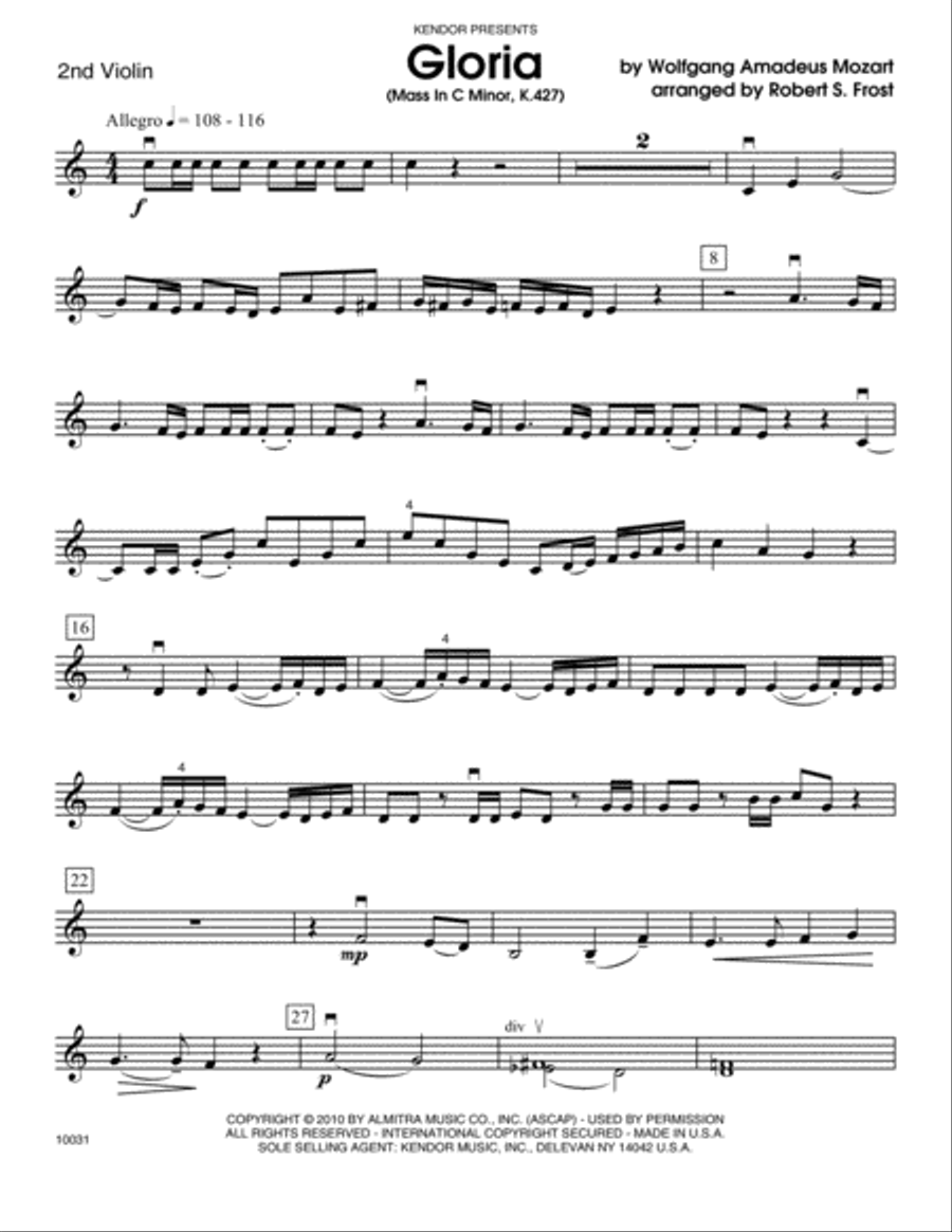Gloria (Mass In C Minor, K. 427) - Violin 2 String Orchestra scores gallery preview page 1