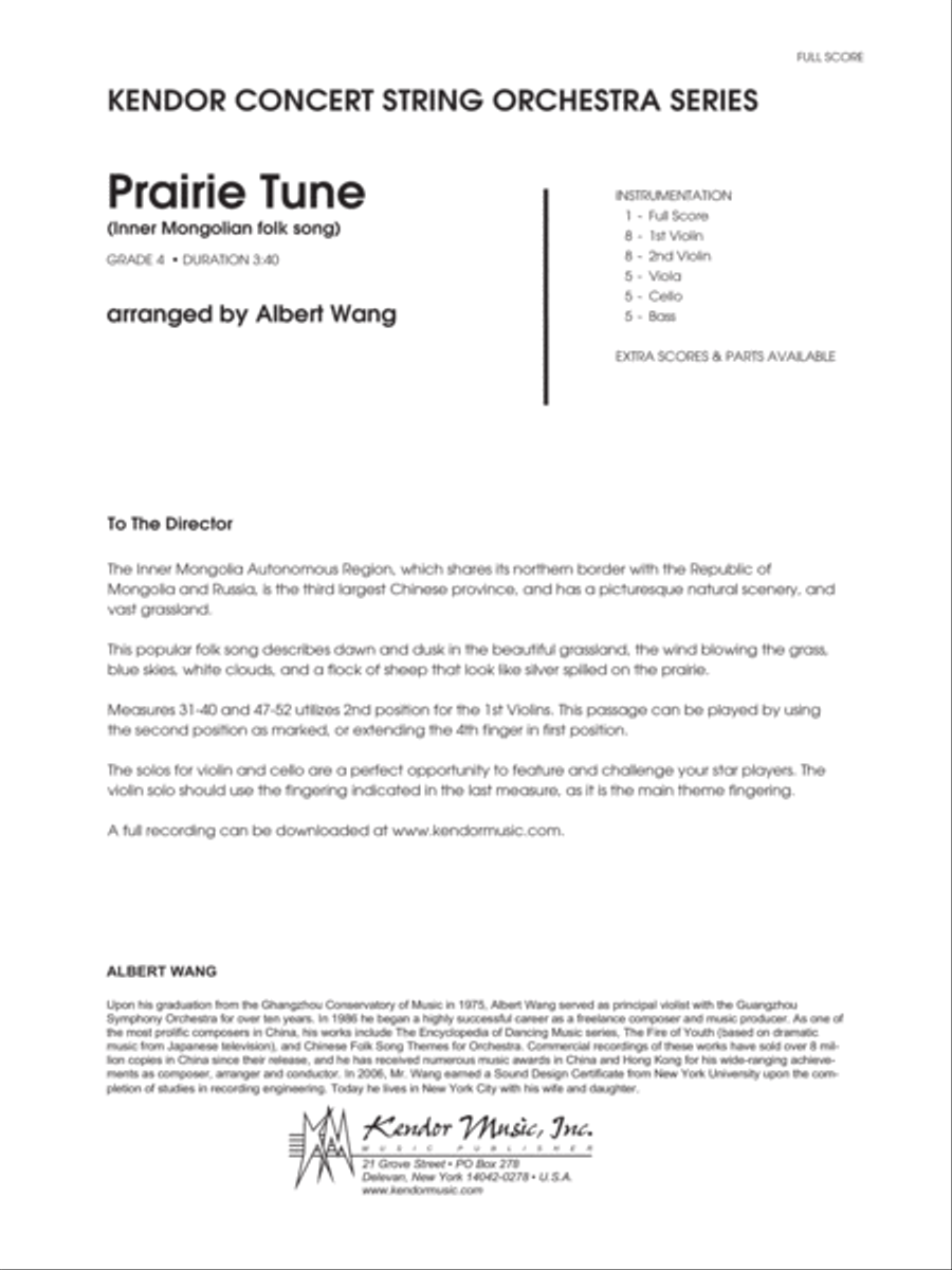 Prairie Tune (Inner Mongolian folk song) - Full Score String Orchestra scores gallery preview page 1