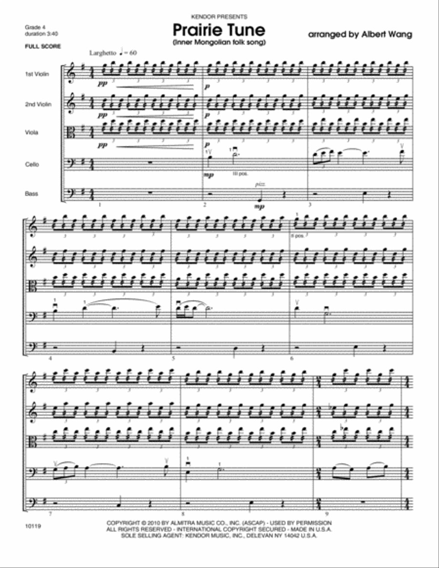 Prairie Tune (Inner Mongolian folk song) - Full Score String Orchestra scores gallery preview page 2