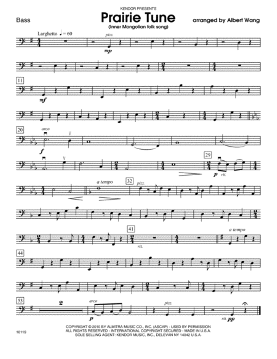 Prairie Tune (Inner Mongolian folk song) - Bass String Orchestra scores gallery preview page 1