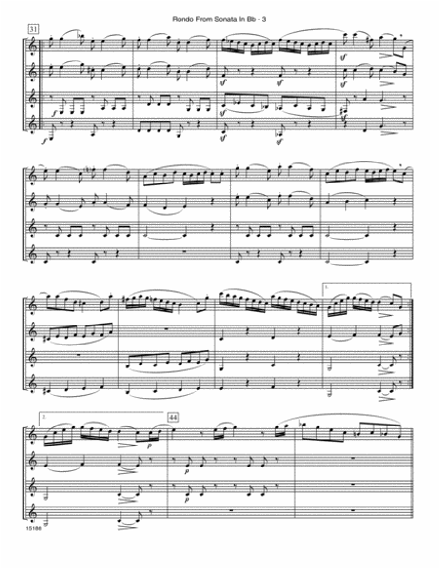 Rondo From Sonata In Bb (K.570) - Full Score Clarinet Quartet scores gallery preview page 3