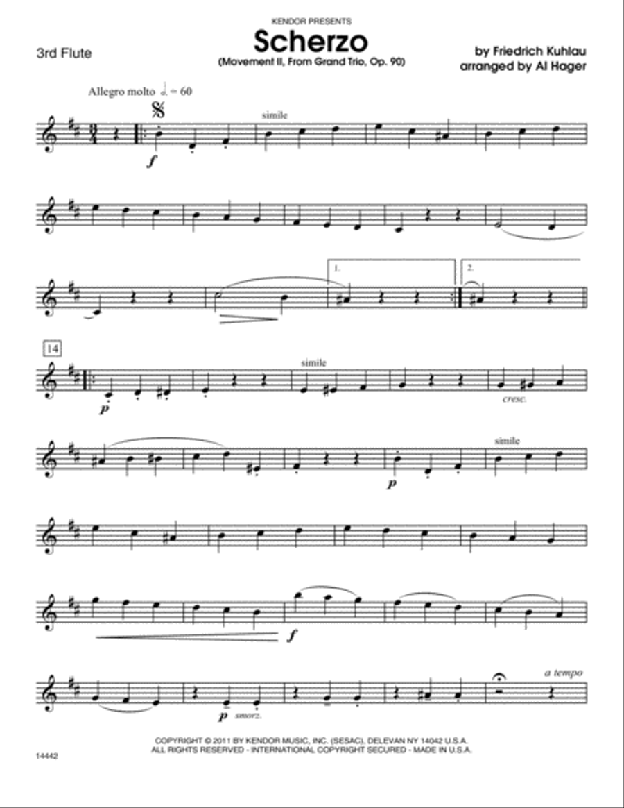 Scherzo (Movement II from Grand Trio, Op. 90) - Flute 3 Flute scores gallery preview page 1