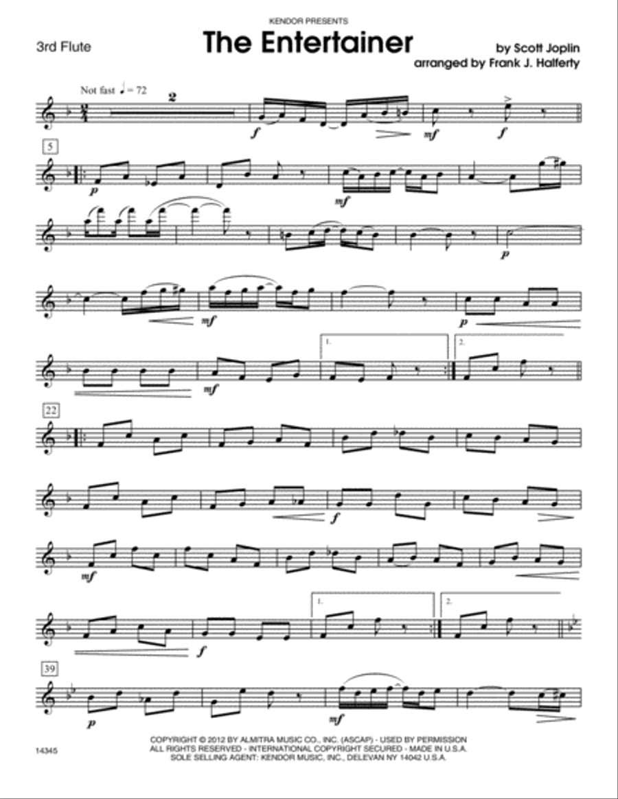 Entertainer, The - Flute 3 Flute scores gallery preview page 1