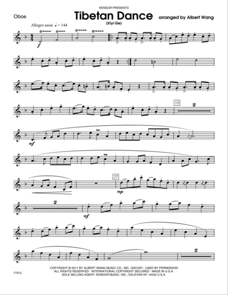 Tibetan Dance (Xiyi Ge) - Oboe Oboe scores gallery preview page 1