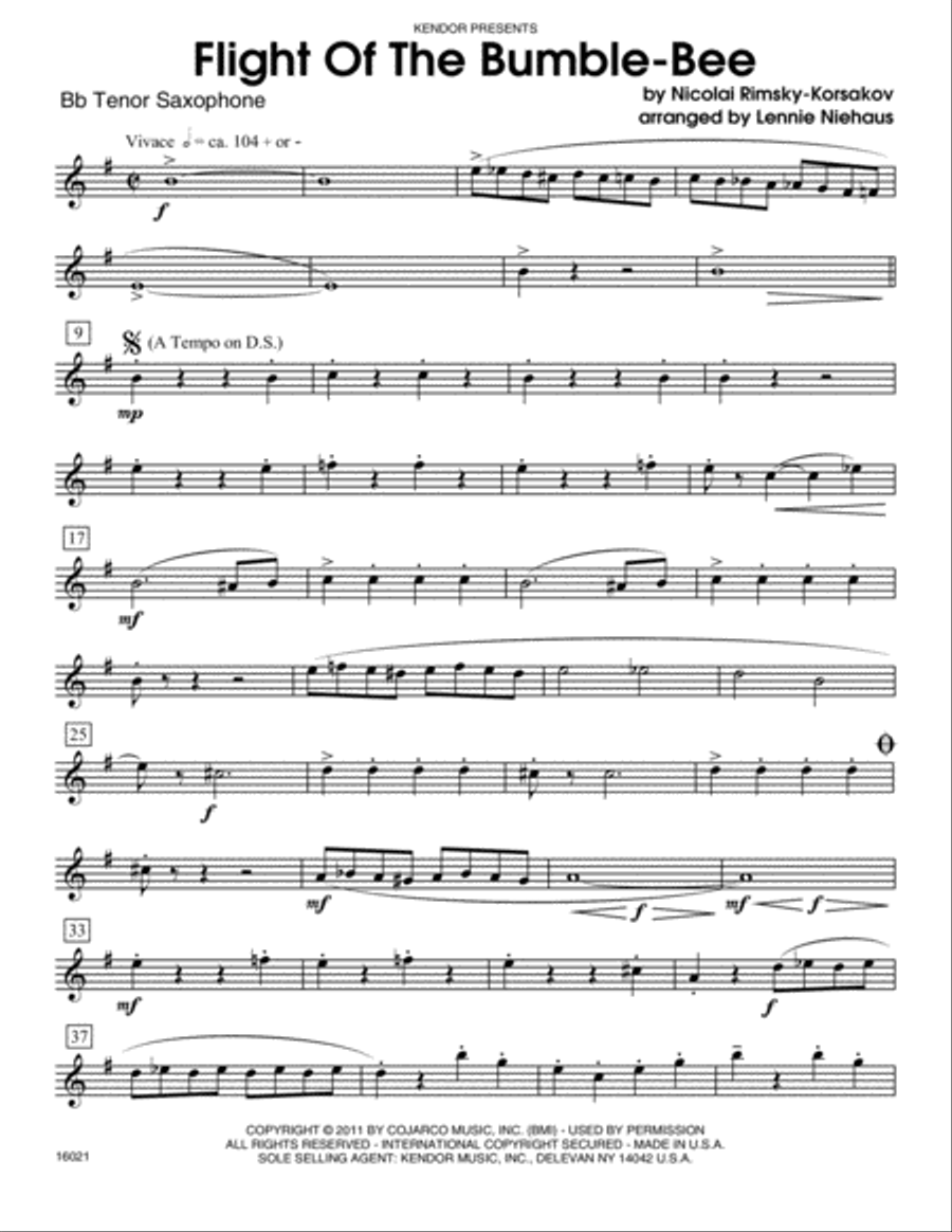 Flight Of The Bumble-Bee - Tenor Sax Tenor Saxophone scores gallery preview page 1