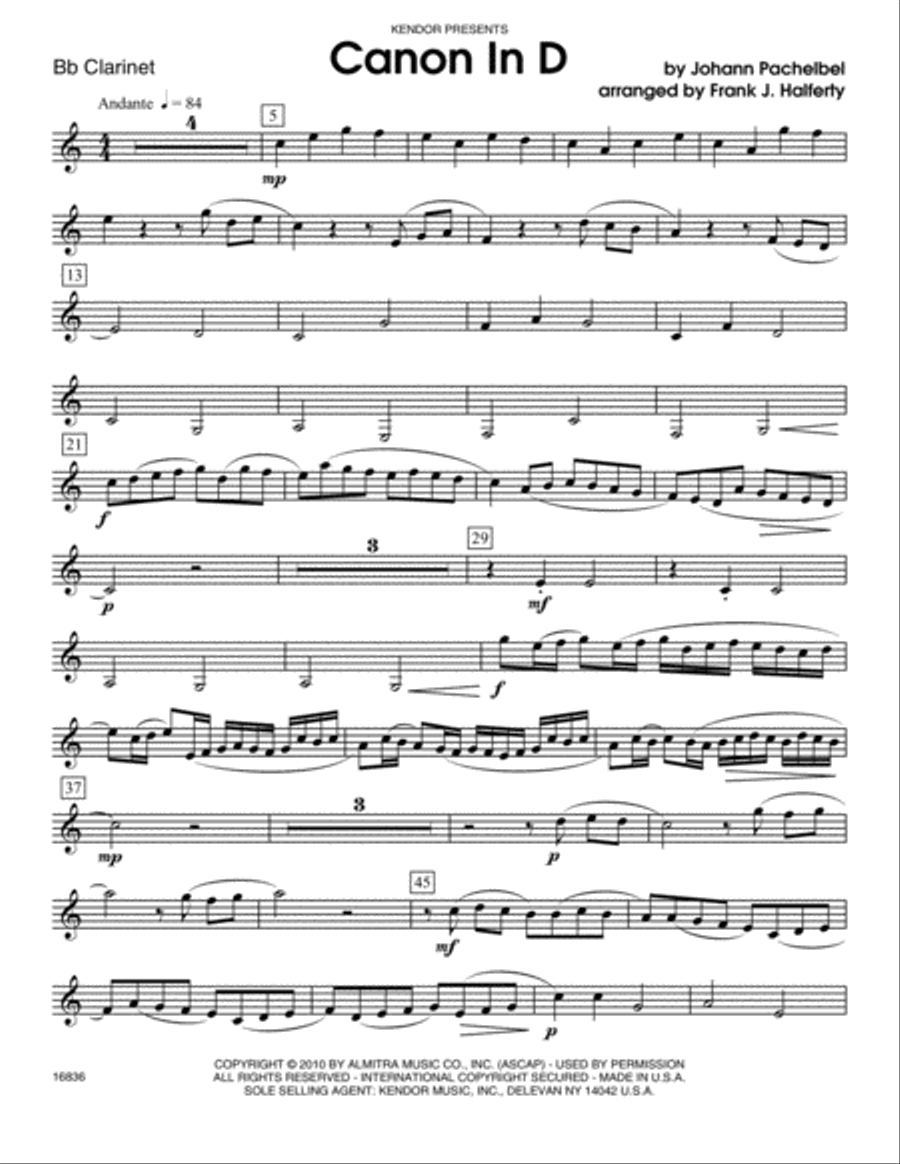 Canon In D - Clarinet Clarinet scores gallery preview page 1