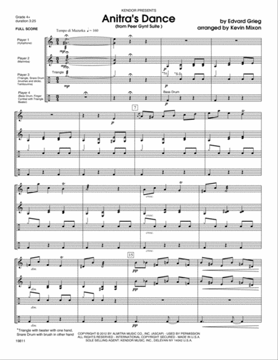 Anitra's Dance (from Peer Gynt Suite) - Full Score Percussion scores gallery preview page 1