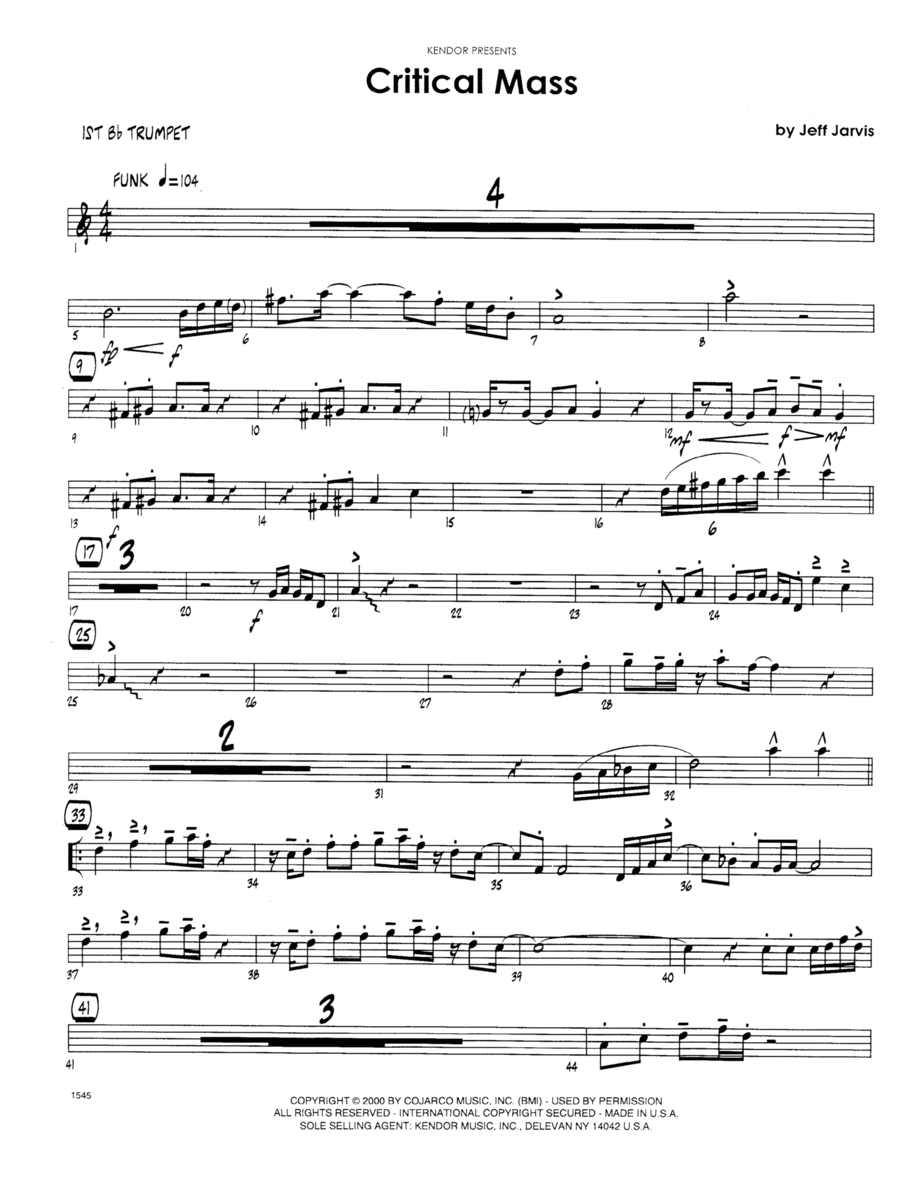 Critical Mass - Trumpet 1 Trumpet scores gallery preview page 1