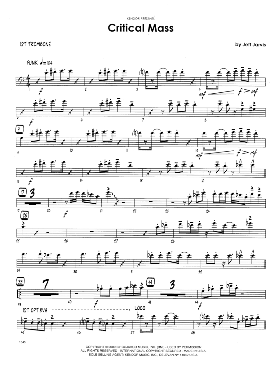Critical Mass - Trombone 1 Trombone scores gallery preview page 1