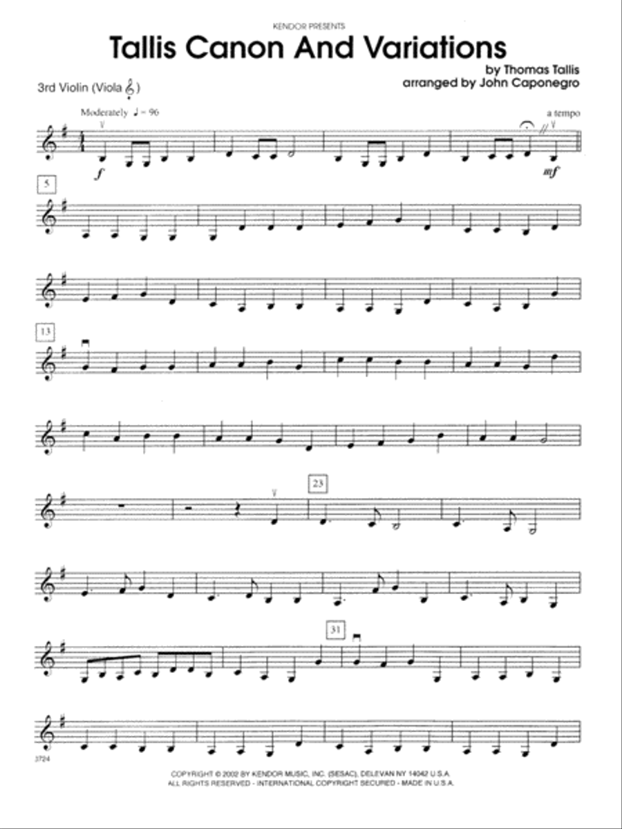 Tallis Canon And Variations - Violin 3 Violin scores gallery preview page 1
