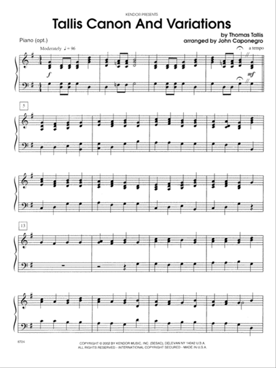 Tallis Canon And Variations - Piano Easy Piano scores gallery preview page 1