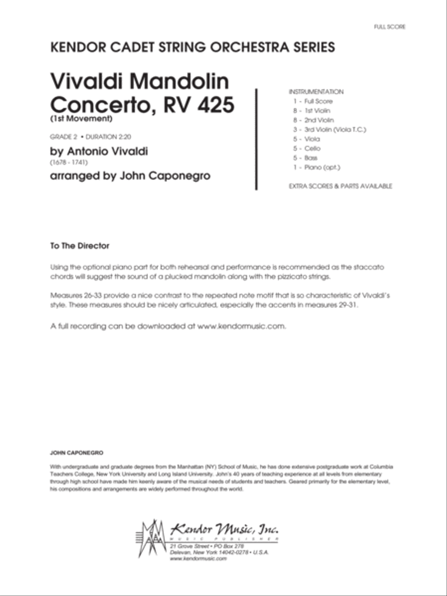 Vivaldi Mandolin Concerto, RV 425 (1st Movement) - Full Score Mandolin scores gallery preview page 1
