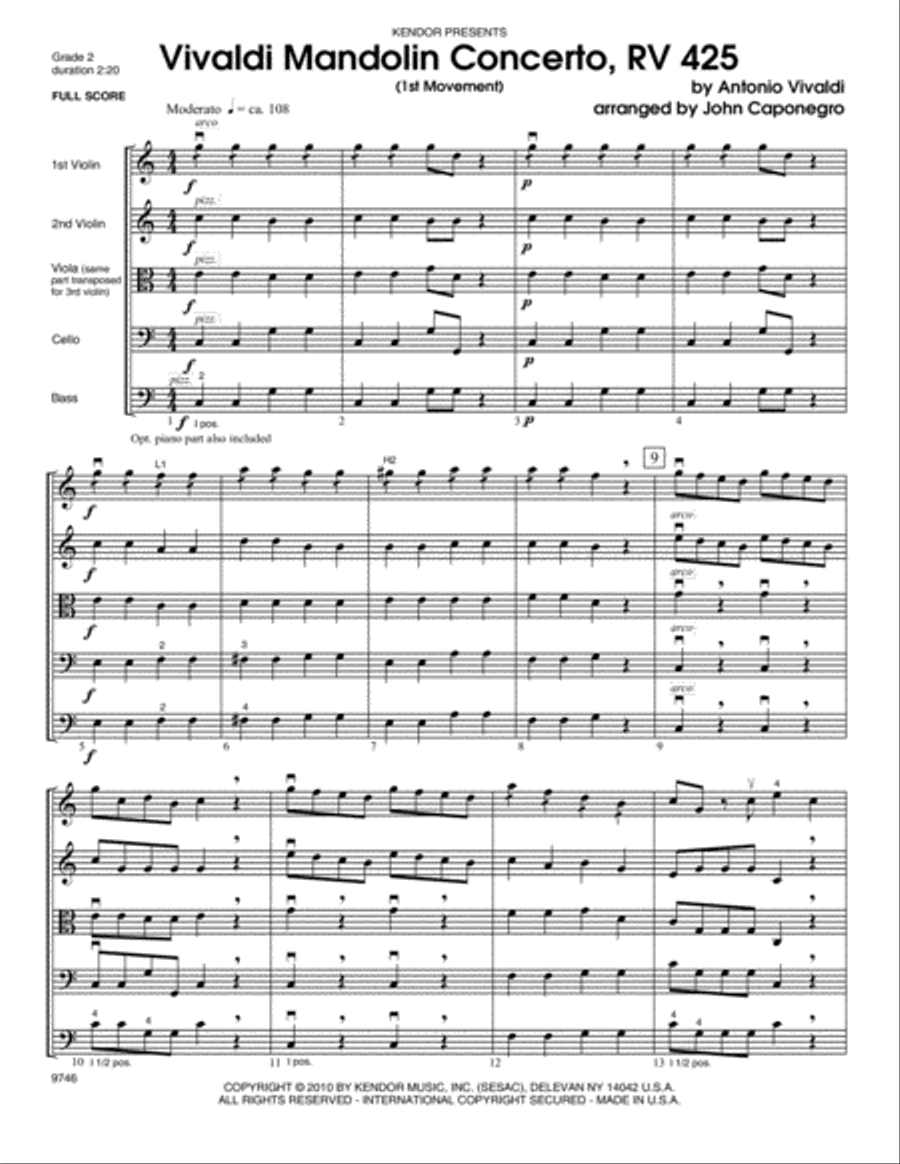 Vivaldi Mandolin Concerto, RV 425 (1st Movement) - Full Score Mandolin scores gallery preview page 2