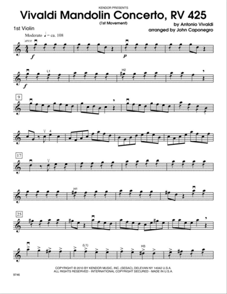 Vivaldi Mandolin Concerto, RV 425 (1st Movement) - Violin 1 Violin scores gallery preview page 1