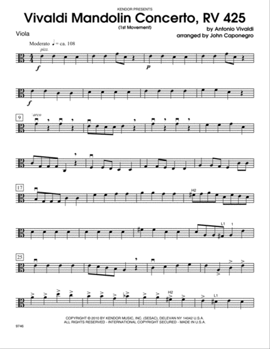 Vivaldi Mandolin Concerto, RV 425 (1st Movement) - Viola Viola scores gallery preview page 1