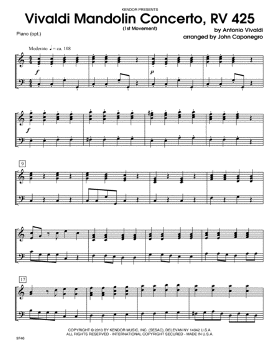 Vivaldi Mandolin Concerto, RV 425 (1st Movement) - Piano Piano scores gallery preview page 1