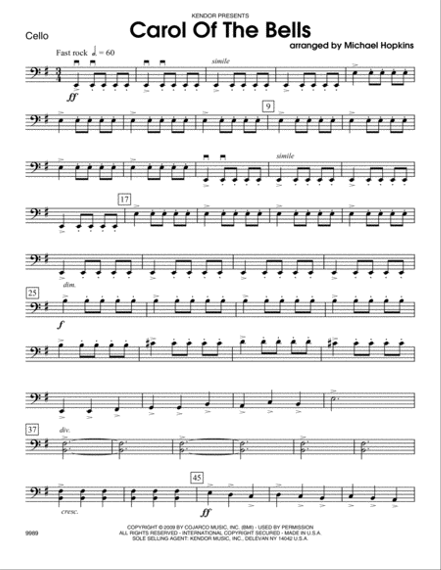 Carol of the Bells - Cello Cello scores gallery preview page 1