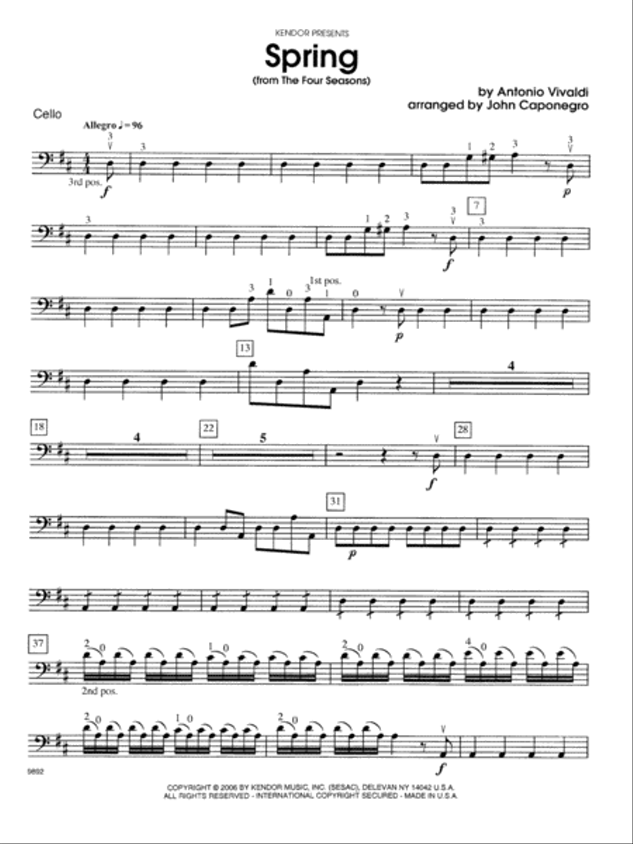 Spring (from The Four Seasons) - Cello Cello scores gallery preview page 1