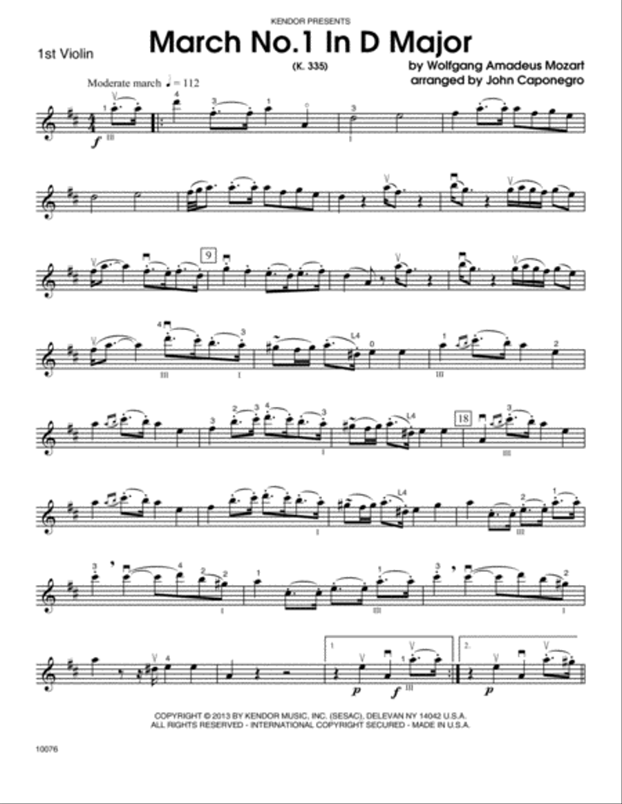 March No. 1 In D Major (K. 335) - Violin 1 Violin scores gallery preview page 1