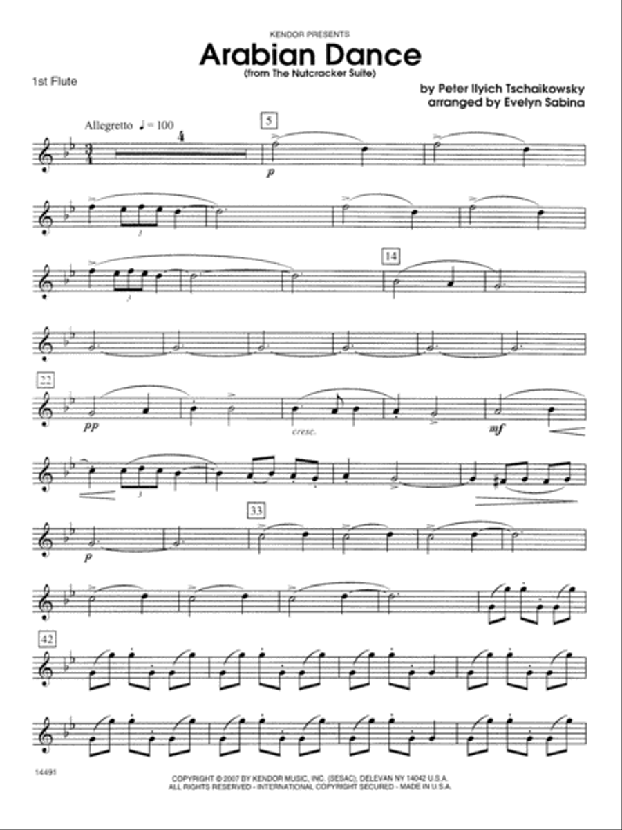 Arabian Dance (from The Nutcracker Suite) - Flute 1 Flute scores gallery preview page 1
