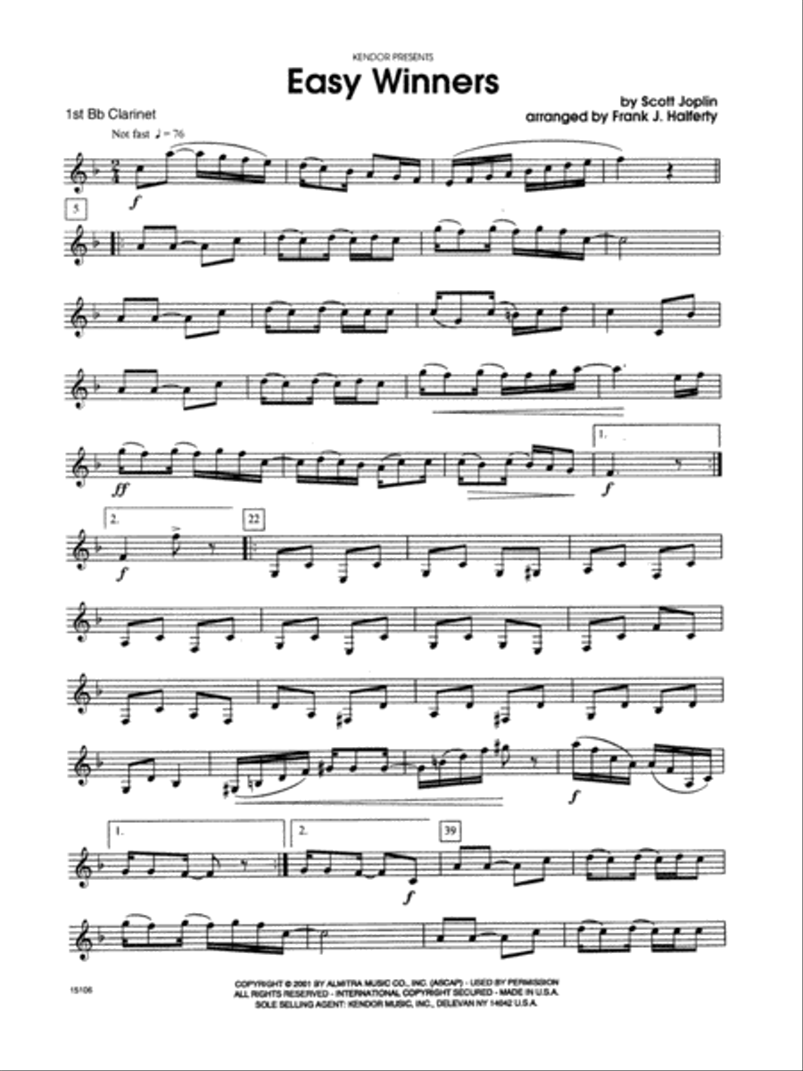 Easy Winners - Clarinet 1 Clarinet scores gallery preview page 1