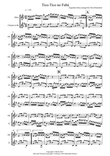 Tico Tico for Oboe and Clarinet Duet