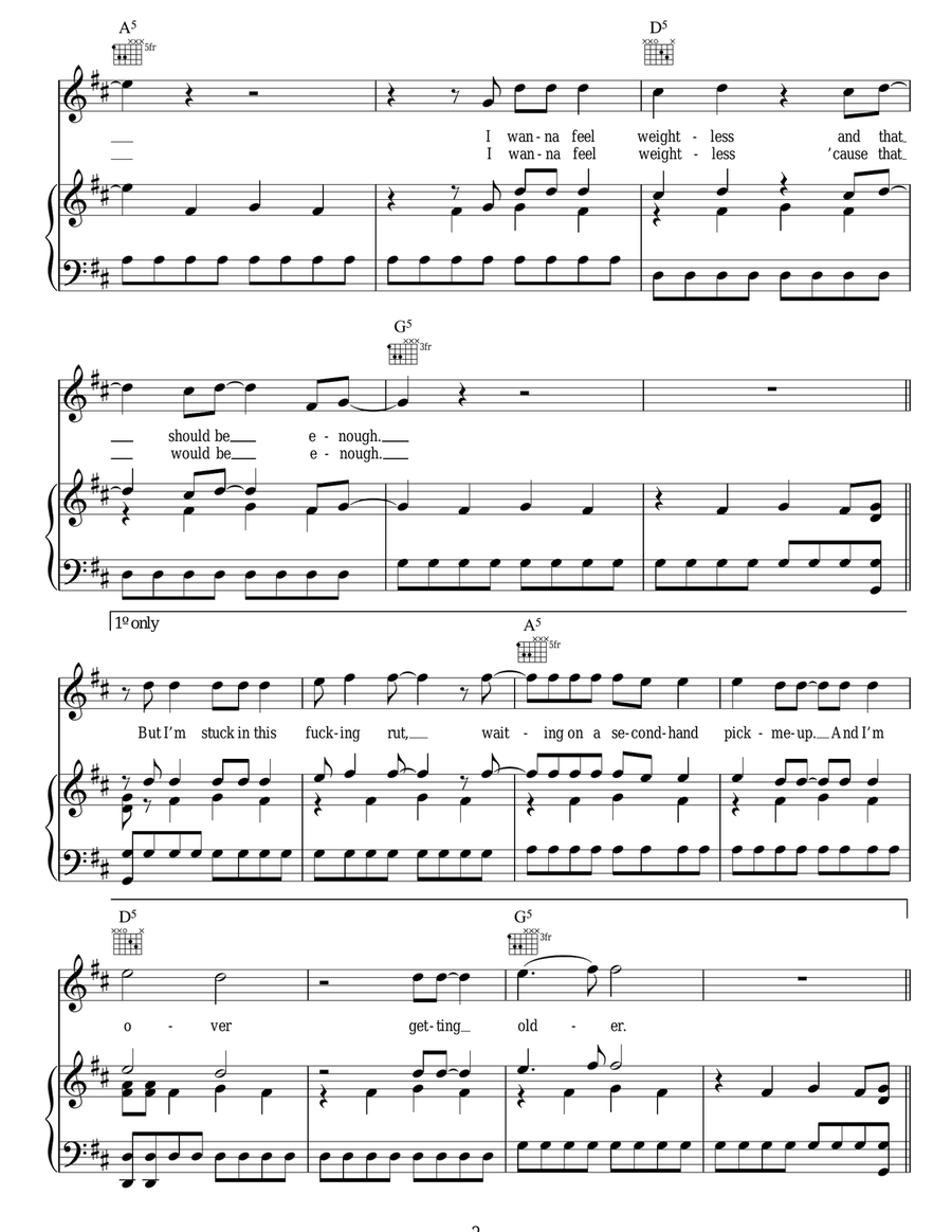 Weightless Weightless Piano, Vocal, Guitar scores gallery preview page 2