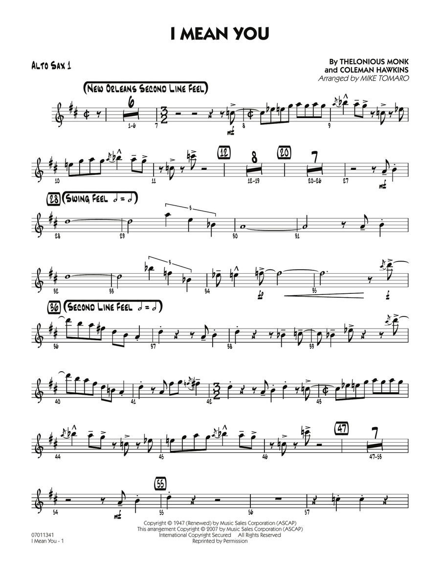 I Mean You - Alto Sax 1 I Mean You - Alto Sax 1 Jazz Ensemble scores gallery preview page 1