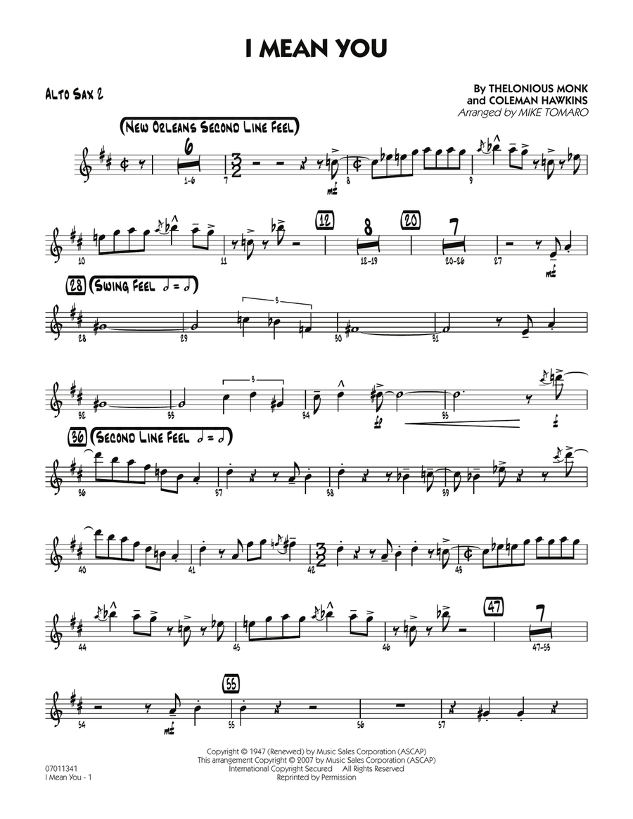 I Mean You - Alto Sax 2 I Mean You - Alto Sax 2 Jazz Ensemble scores gallery preview page 1