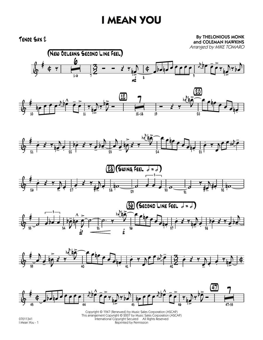 I Mean You - Tenor Sax 2 I Mean You - Tenor Sax 2 Jazz Ensemble scores gallery preview page 1