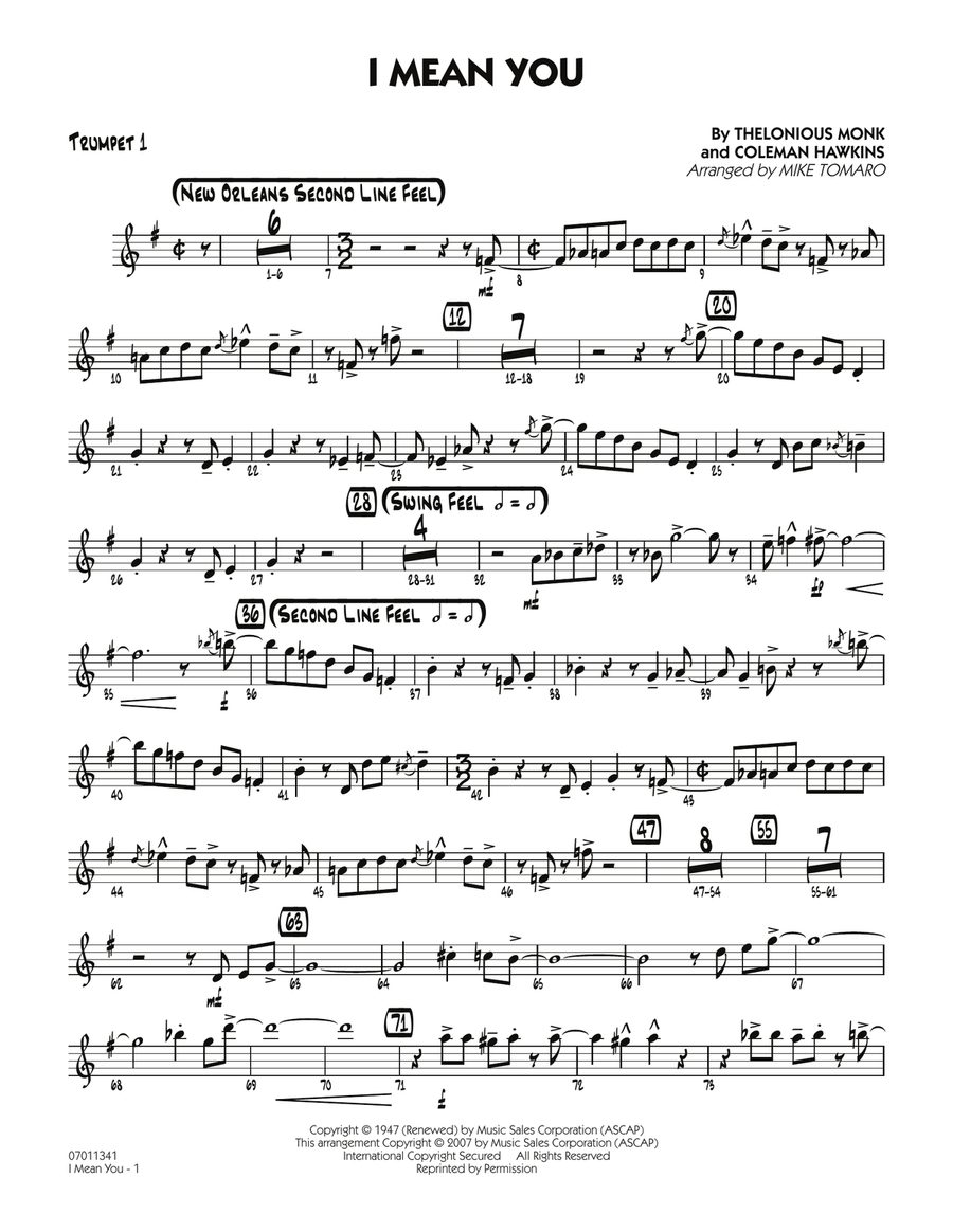 I Mean You - Trumpet 1 I Mean You - Trumpet 1 Jazz Ensemble scores gallery preview page 1