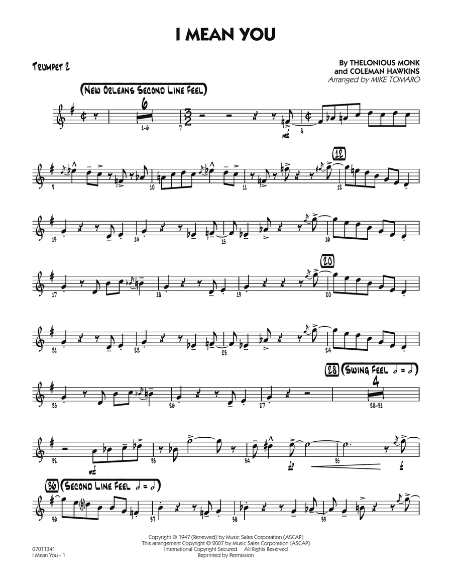 I Mean You - Trumpet 2 I Mean You - Trumpet 2 Jazz Ensemble scores gallery preview page 1
