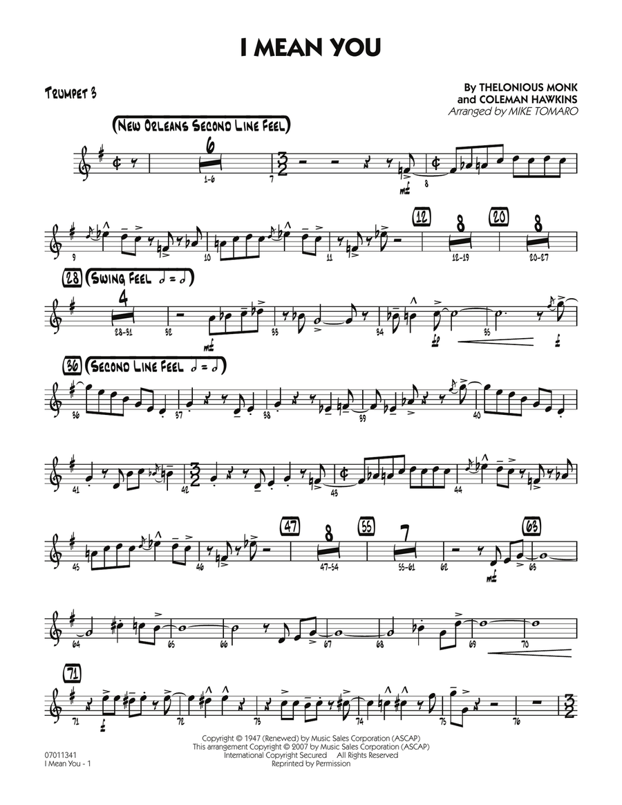I Mean You - Trumpet 3 I Mean You - Trumpet 3 Jazz Ensemble scores gallery preview page 1