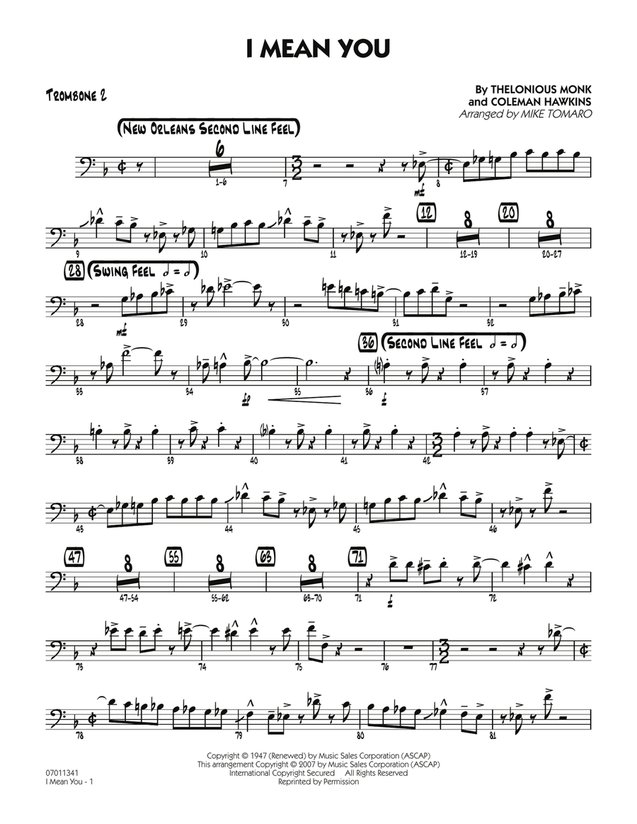 I Mean You - Trombone 2 I Mean You - Trombone 2 Jazz Ensemble scores gallery preview page 1
