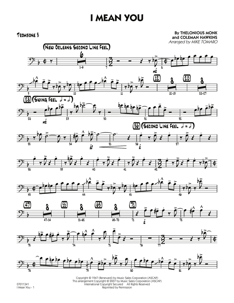 I Mean You - Trombone 3 I Mean You - Trombone 3 Jazz Ensemble scores gallery preview page 1