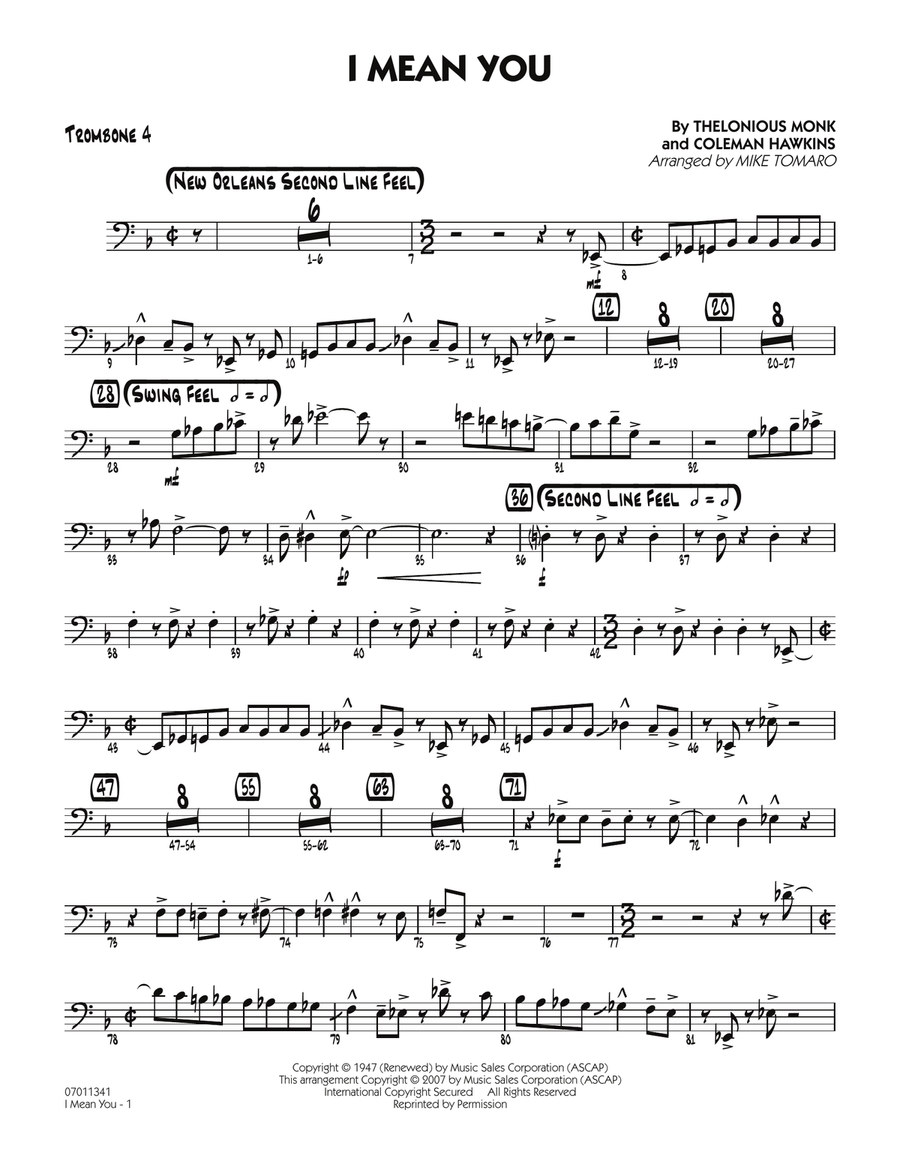 I Mean You - Trombone 4 I Mean You - Trombone 4 Jazz Ensemble scores gallery preview page 1