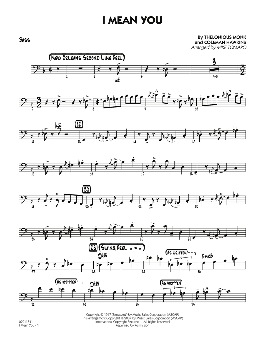 I Mean You - Bass I Mean You - Bass Jazz Ensemble scores gallery preview page 1