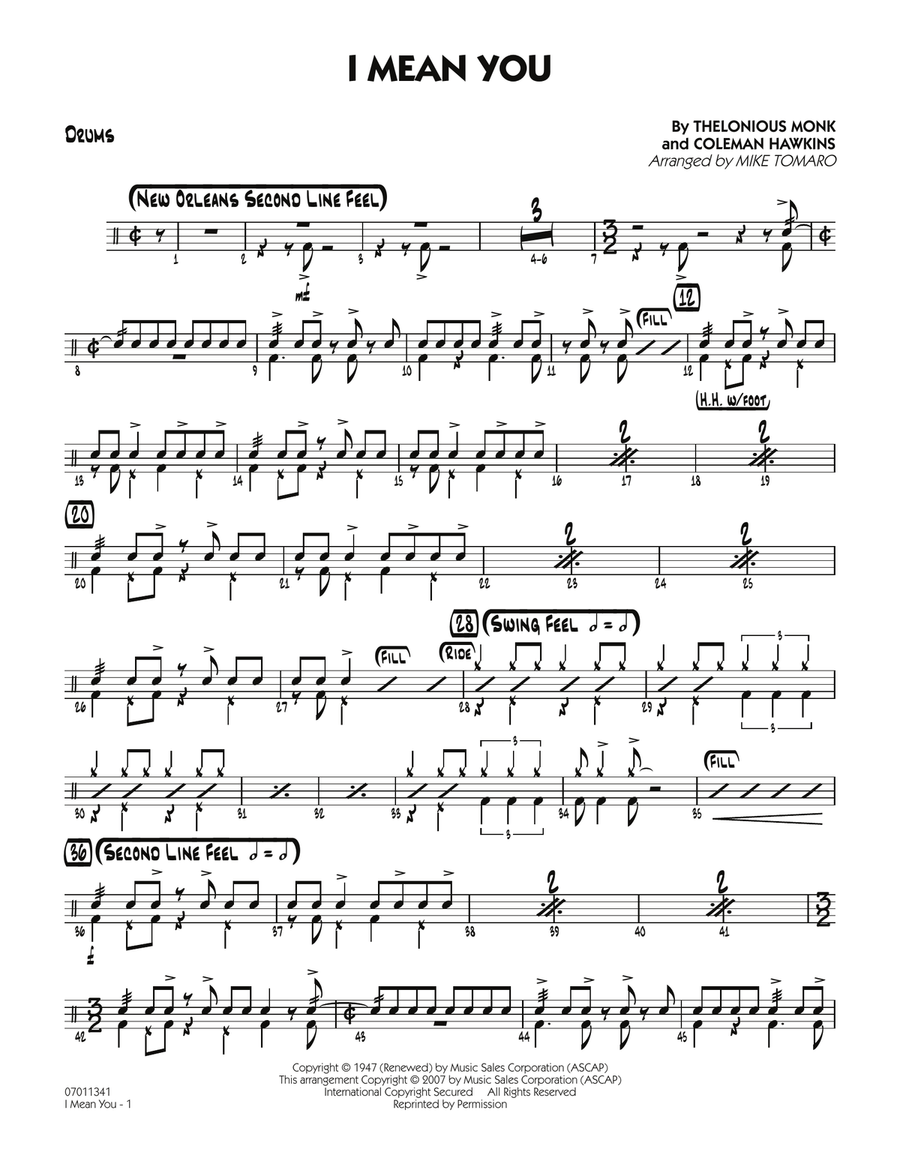 I Mean You - Drums I Mean You - Drums Jazz Ensemble scores gallery preview page 1