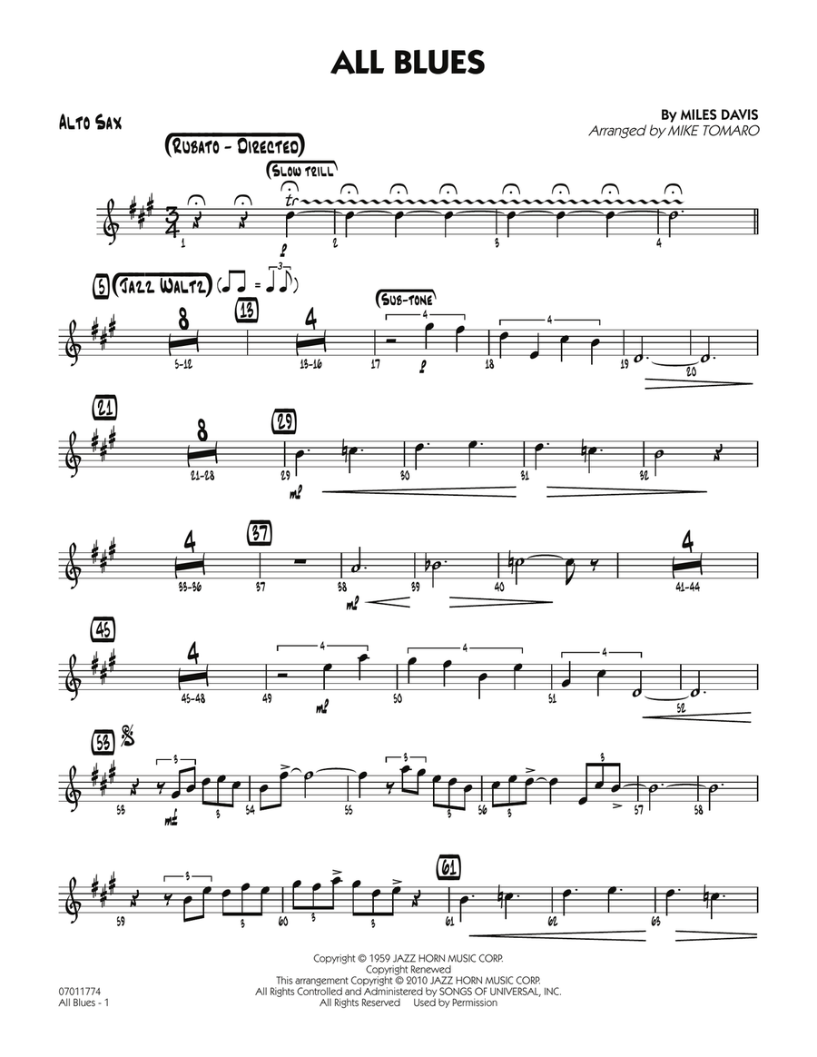 All Blues - Alto Sax All Blues - Alto Sax Jazz Ensemble scores gallery preview page 1