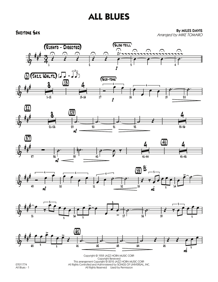 All Blues - Baritone Sax All Blues - Baritone Sax Jazz Ensemble scores gallery preview page 1