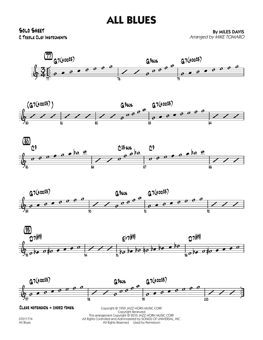 All Blues - C Solo Sheet All Blues - C Solo Sheet Jazz Ensemble scores gallery preview page 1