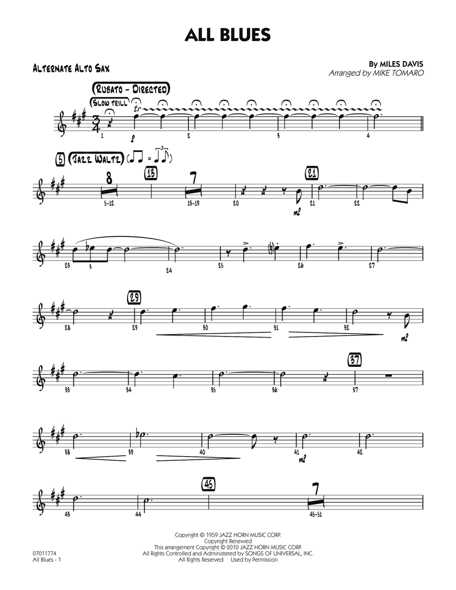 All Blues - Alternate Alto Sax Jazz Ensemble scores gallery preview page 1