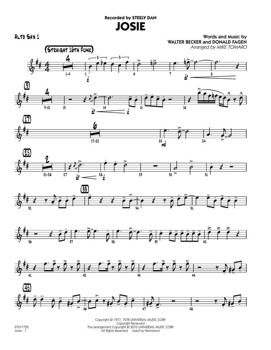 Josie - Alto Sax 1 Jazz Ensemble scores gallery preview page 1